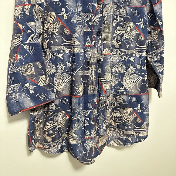 Shana Art To Wear Womens Artsy Japanese Print Collared Long Sleeve Top Sz XS - Picture 5 of 7